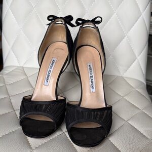 Manolo Blahnik Black Peep-Toe Heels